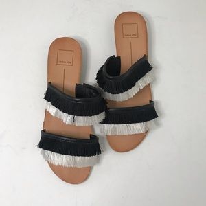 Dolce Vita Black Celaya Fringe Slide Sandals